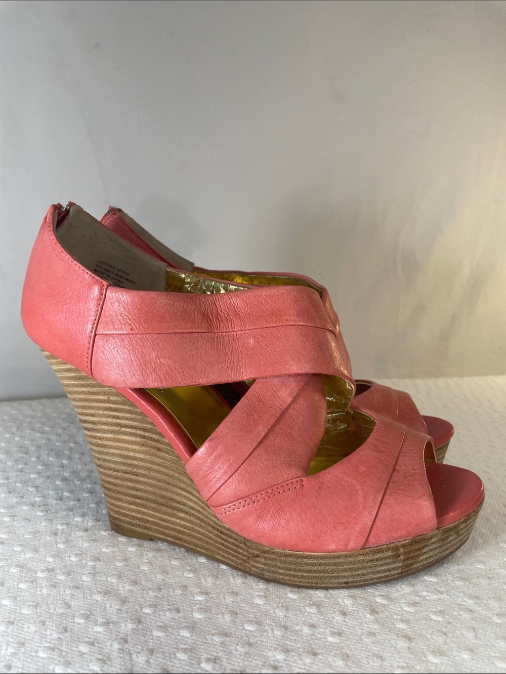 Seychelles Coral leather Strappy Wedge Sandals peep toe W9.5